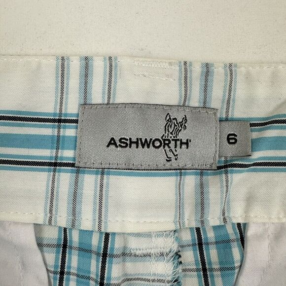 Ashworth White Blue Plaid Bermuda Shorts Size 6 Flat Front Cotton Blend Stretch - Picture 4 of 8